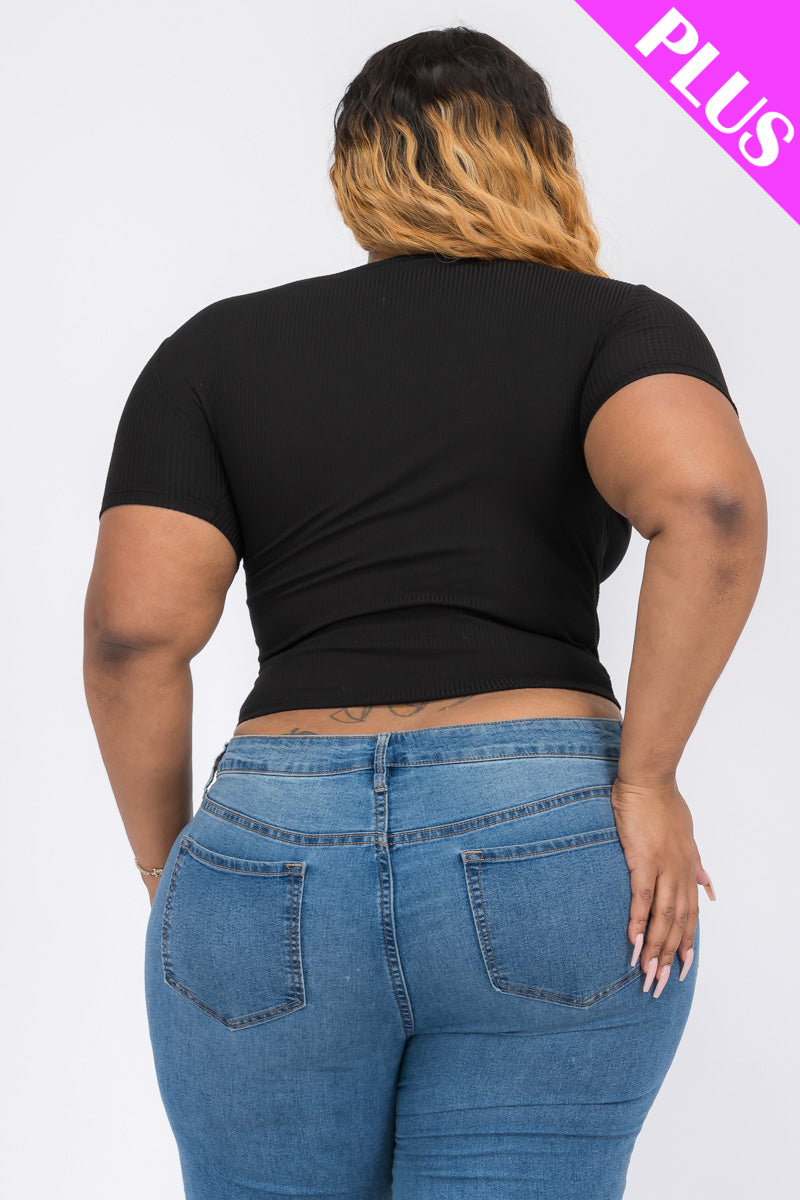 Plus Size Ribbed Ruched Drawstring Surplice Top (CAPELLA)