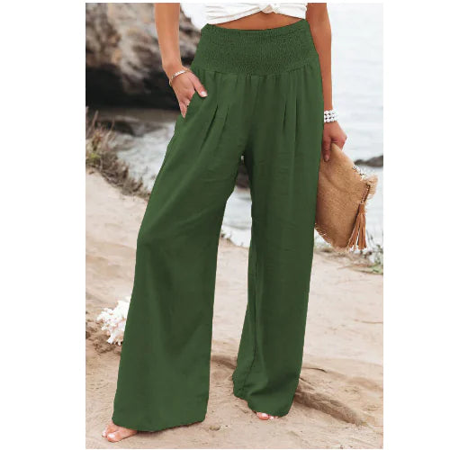 Plus Size Women's High Rise Wide Leg Pants with Pockets
