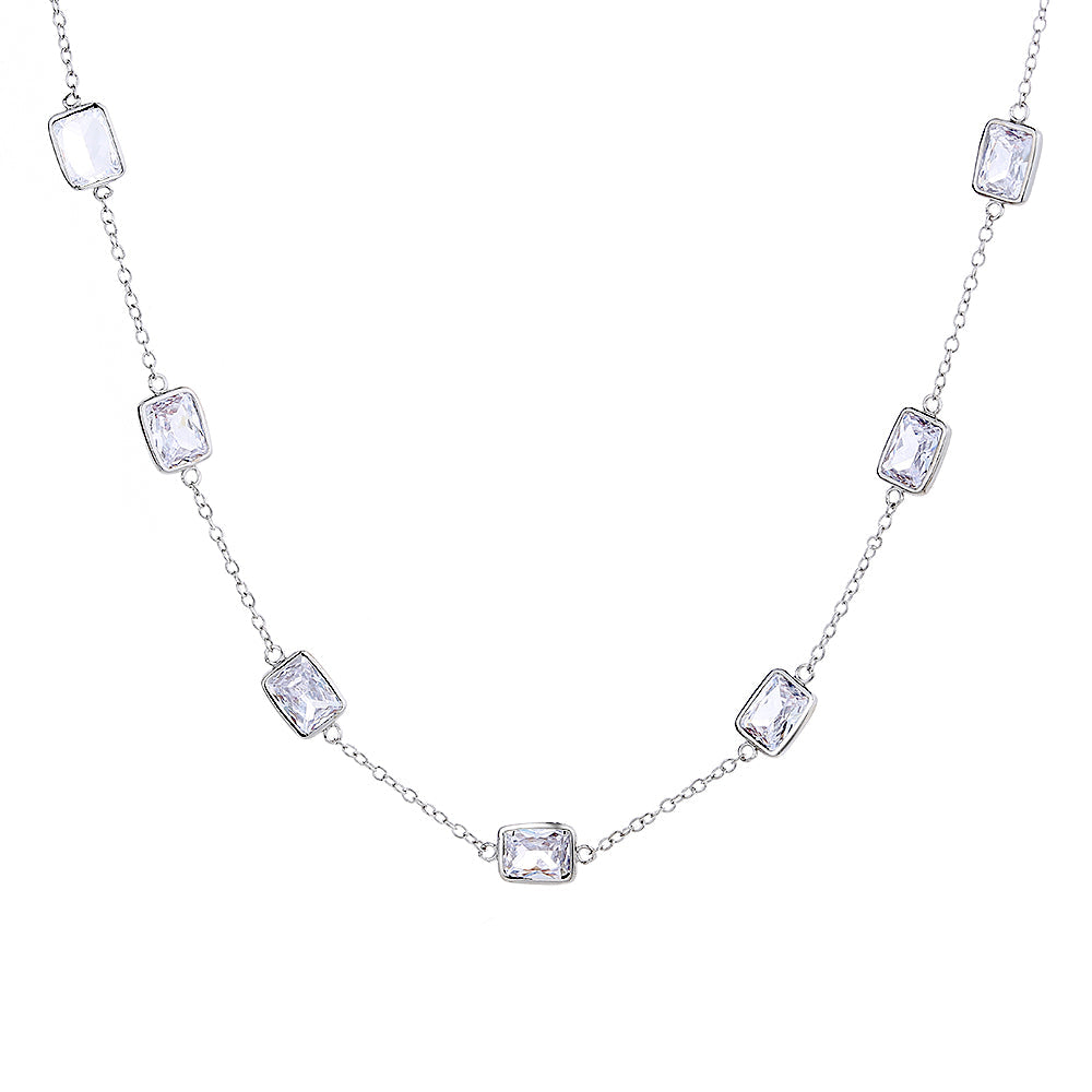 18K White Gold Radiant cut Crystal Necklace