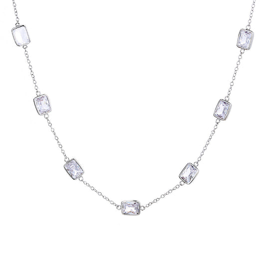 18K White Gold Radiant cut Crystal Necklace