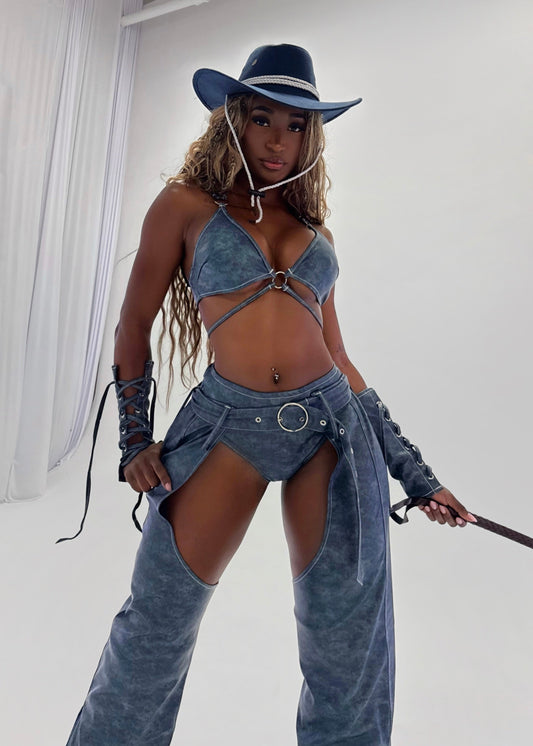 RIDE IT LIKE IT'S HOT DENIM COWGIRL HALLOWEEN COSTUME