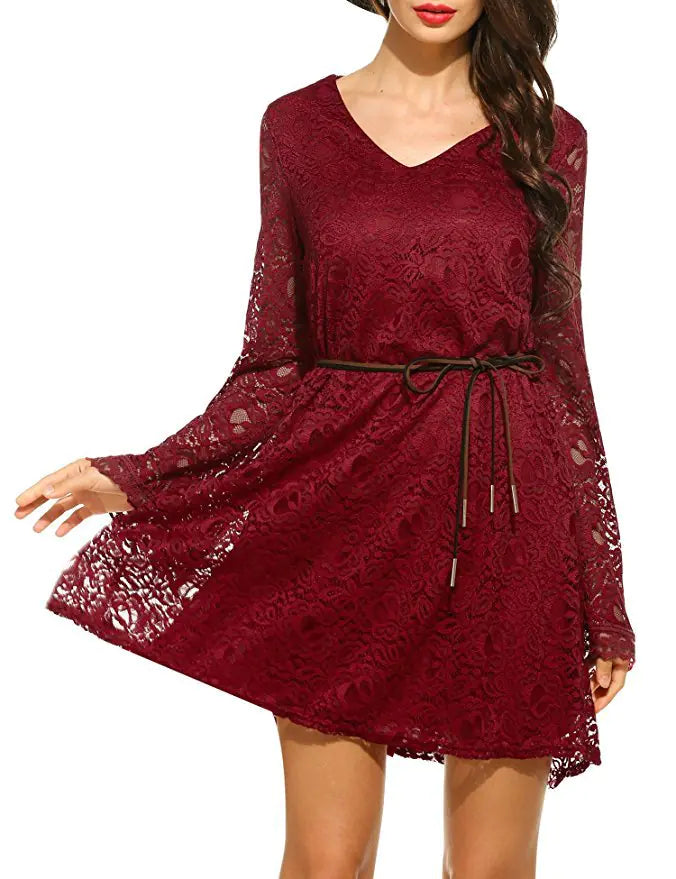 Elegant Lace Summer Sizes S-XXL V-Neck Dress