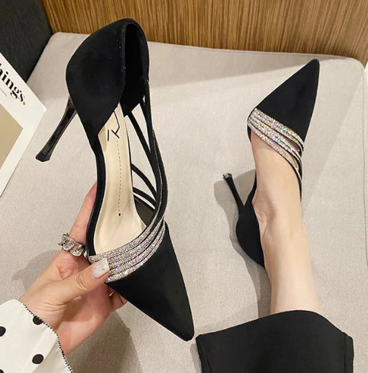 Lenny Pointed-Toe Rhinestone High-Heel Shoes