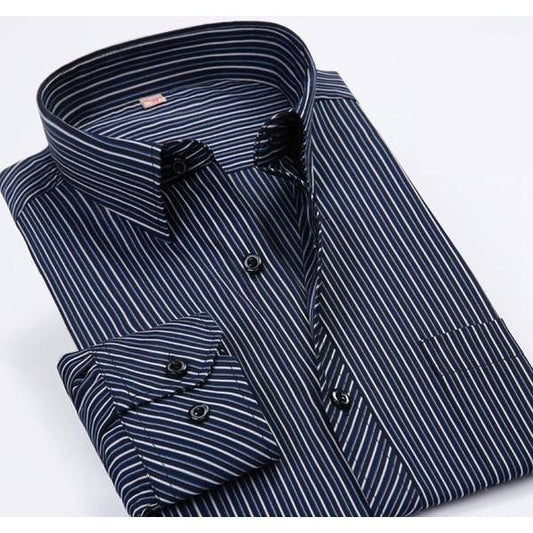 Men's Dark Navy Striped Dress Shirt