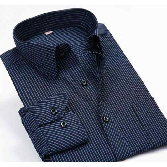 Men's Deep Blue Striped Dress Shirt