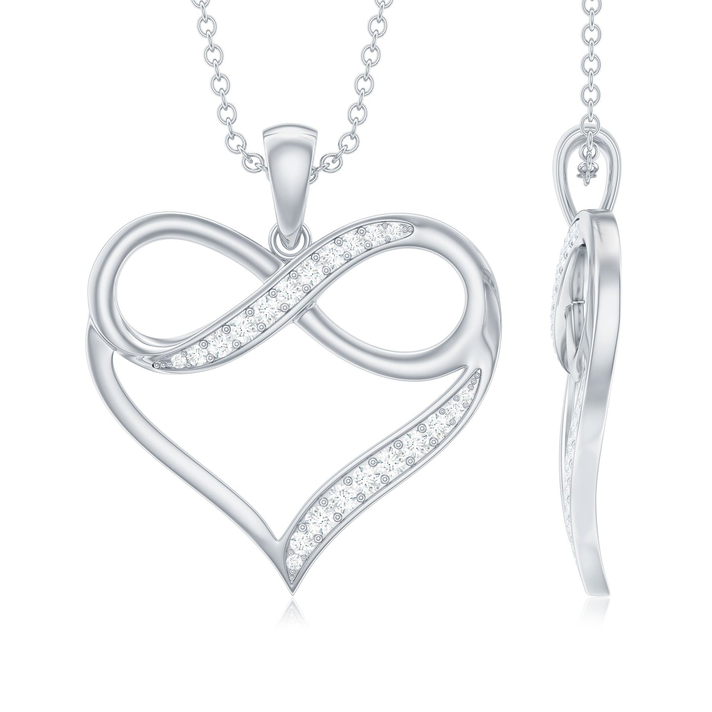 Moissanite Infinity Heart Pendant Necklace in Silver