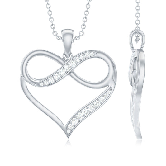 Moissanite Infinity Heart Pendant Necklace in Silver