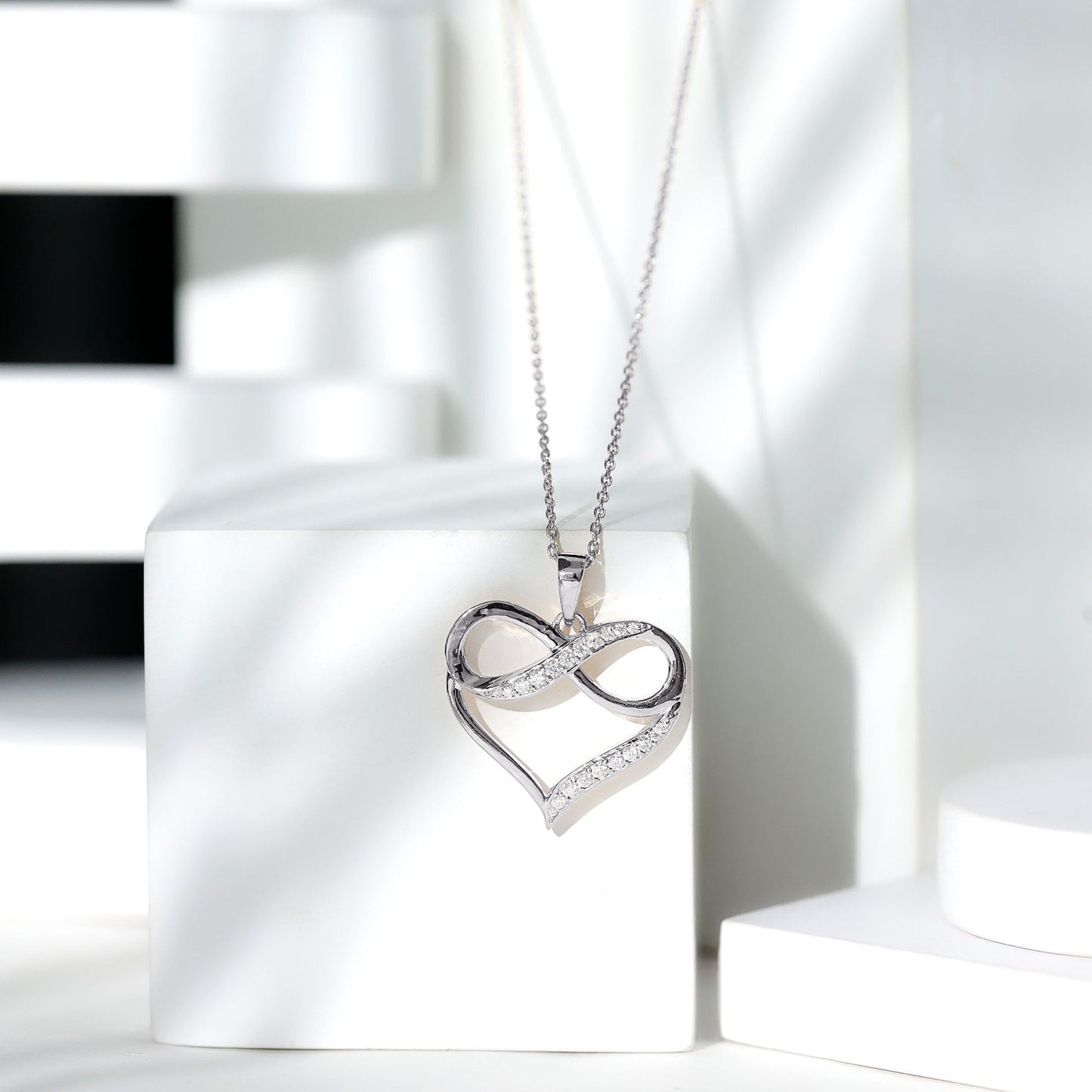 Moissanite Infinity Heart Pendant Necklace in Silver