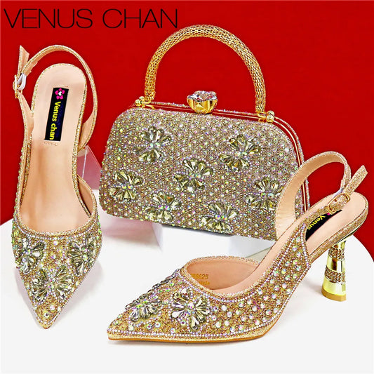 Luxury Handmade Flower Slingback Heels & Matching Clutch Set for Women