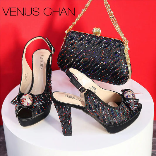 New Fashionable Ladies Shoes & Matching Bag Set – Bling Elegance