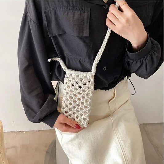 Women's Crochet Crossbody Phone Bag - Lightweight Woven Shoulder Handbag