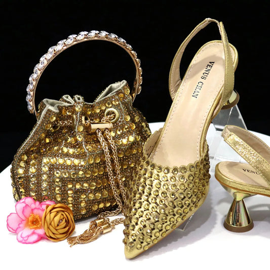 Diamond Design Women’s Shoe & Matching Bag Set – Crystal Elegance