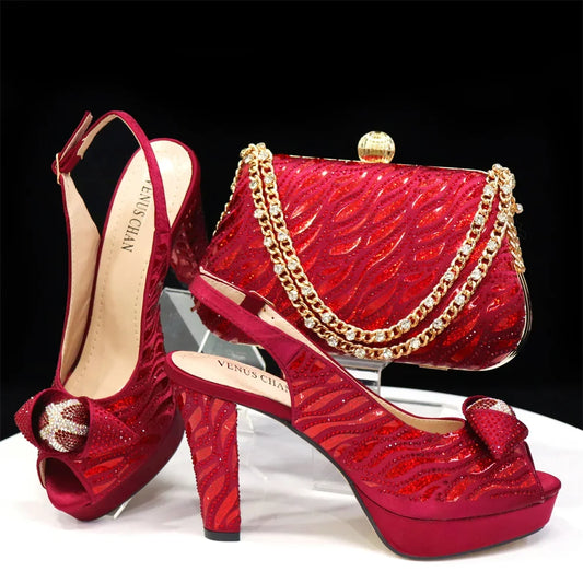 Peep Toe Women’s Shoes with Matching Bag Set – Sparkle in Style