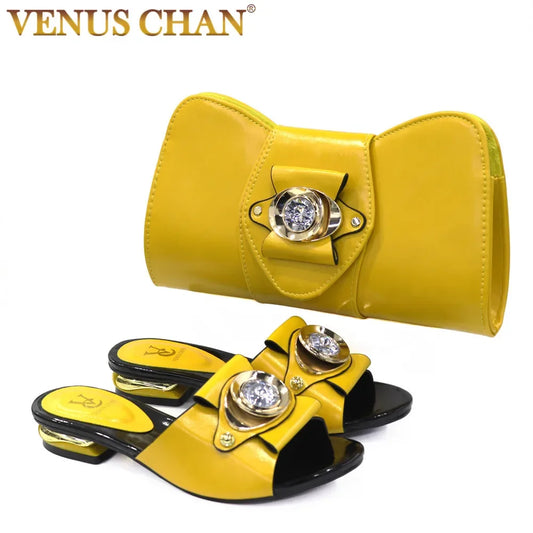 Latest Italian Design Casual Ladies Slippers & Matching Bag Set – Crystal Chic