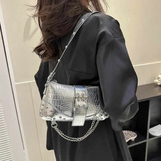 Y2K Rivet Chain Shoulder Bag for Women