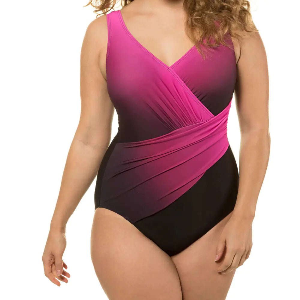 Plus Size Women's High Waist Gradient Swimsuit Dress