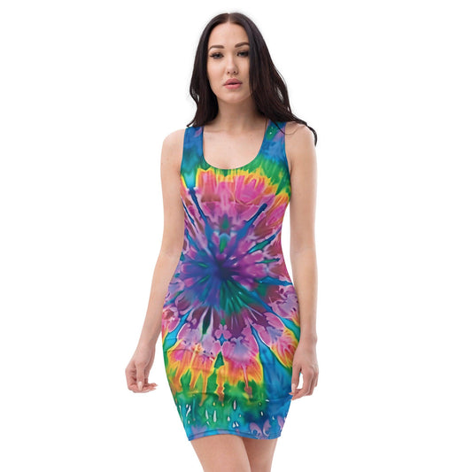 Vibrant Groovy Tie-Dye Bodycon Dress