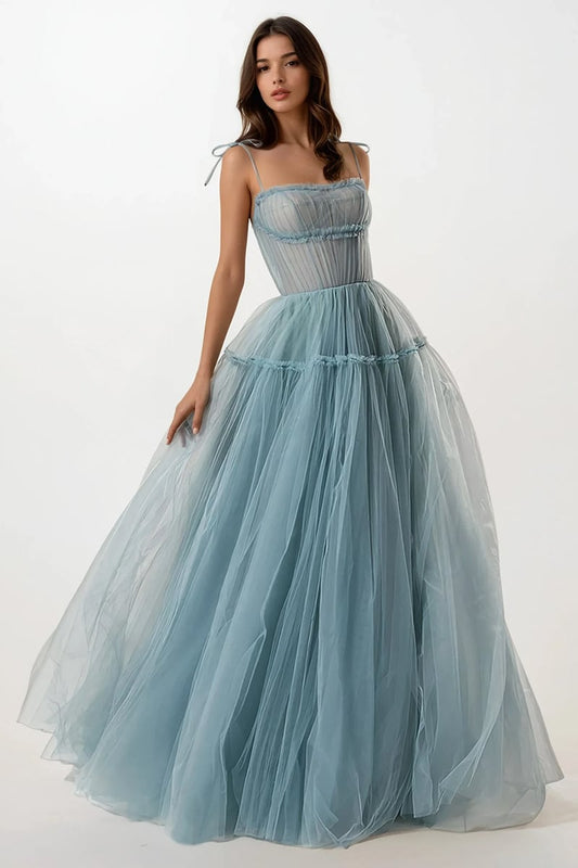 Alluring Beauty Tie-Strap Tulle Maxi Dress