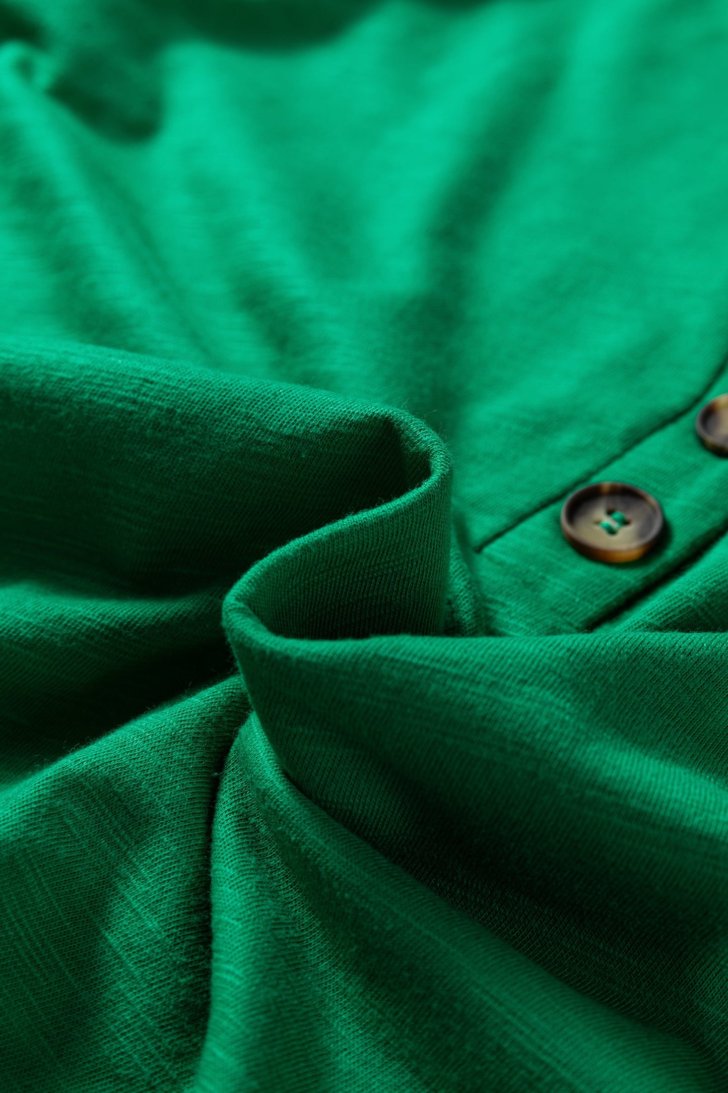 Mist Green Casual Button V Neck Long Sleeve T-Shirt