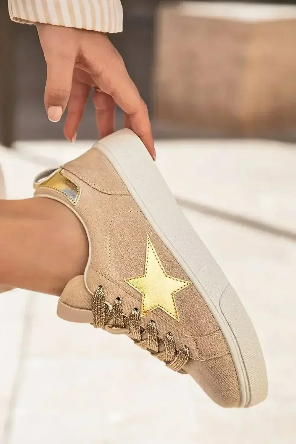 Silver Sequin Star Sneakers - Glitter Lace-Ups - Night Out Statement Shoes