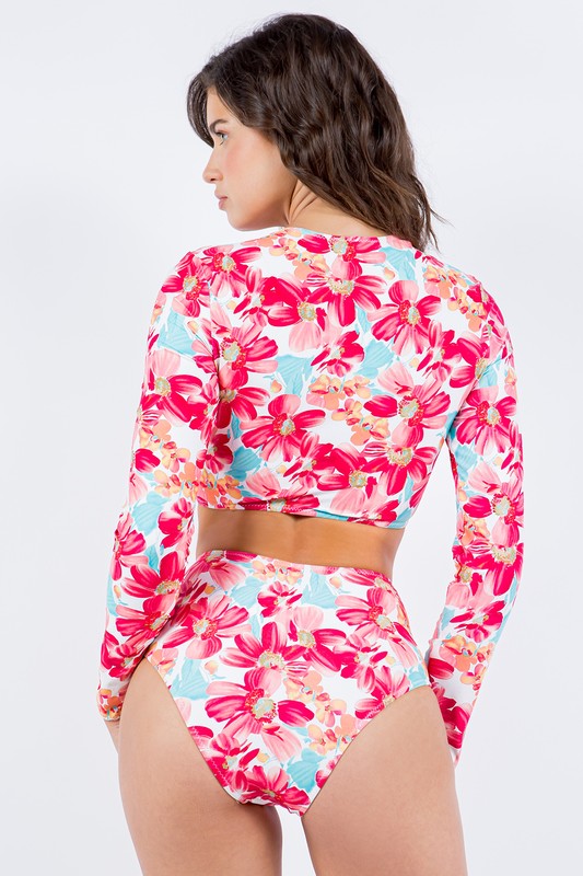 Two Piece Floral Prints with Long Sleeve Bikini
