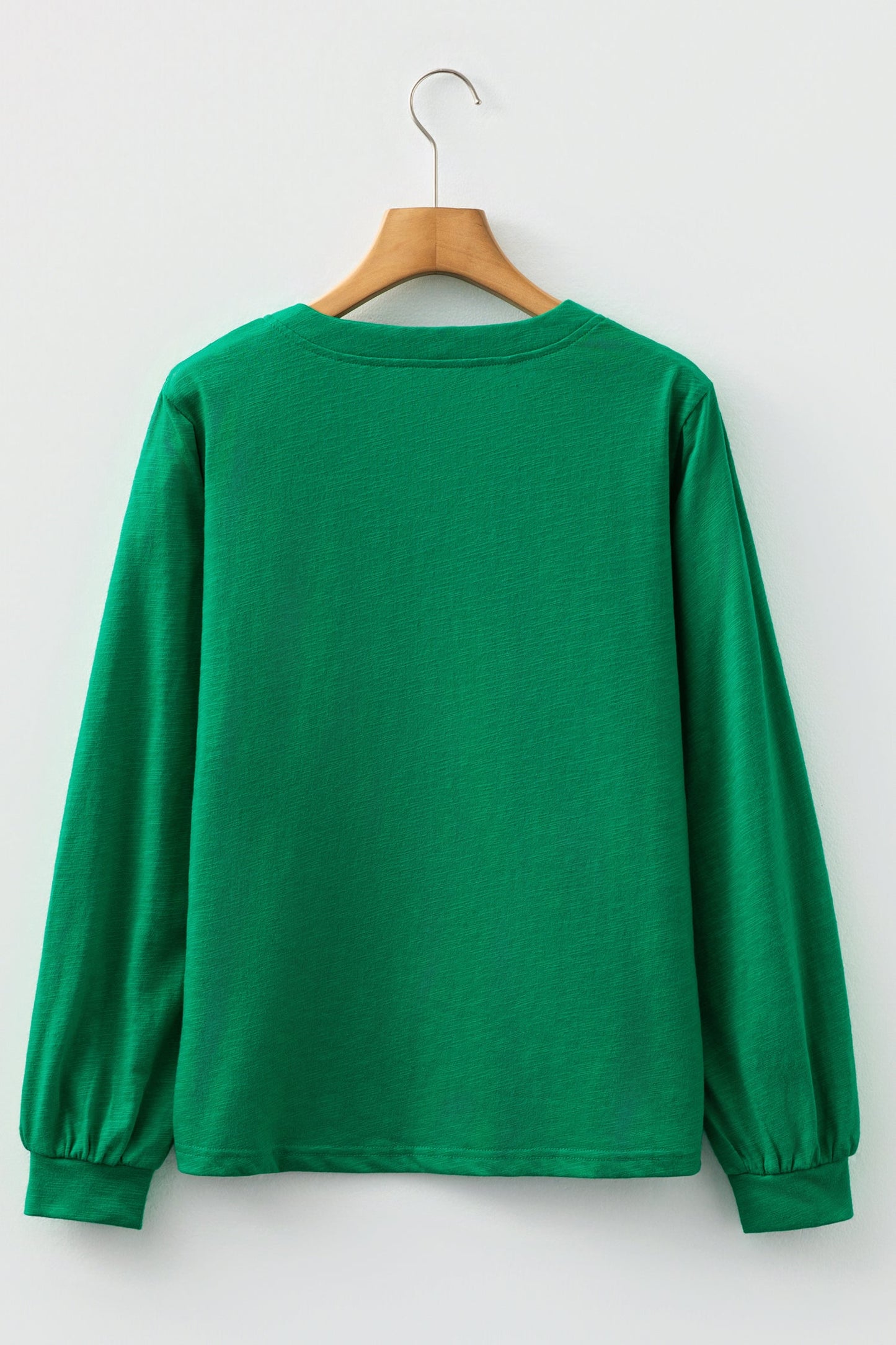 Mist Green Casual Button V Neck Long Sleeve T-Shirt