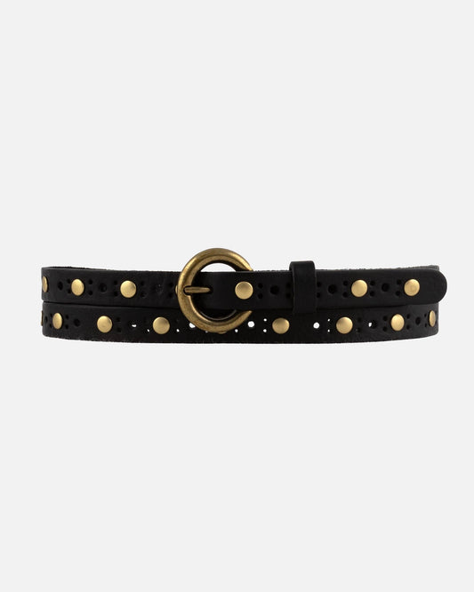 Chloe | Vintage Studded Skinny Belt - Black