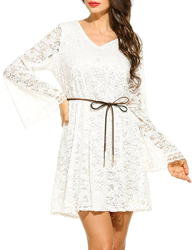 Elegant Lace Summer Sizes S-XXL V-Neck Dress