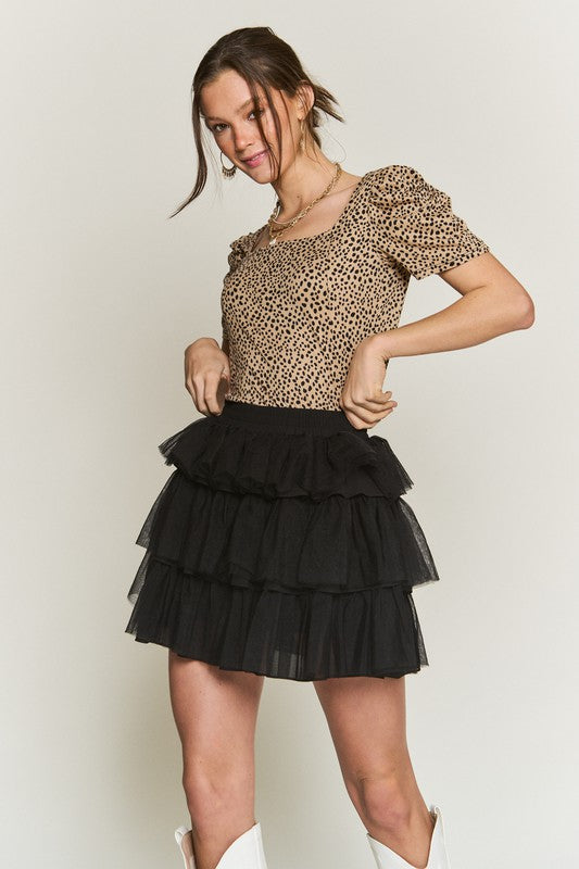 Jade By Jane Solid Mesh Tiered Skirt