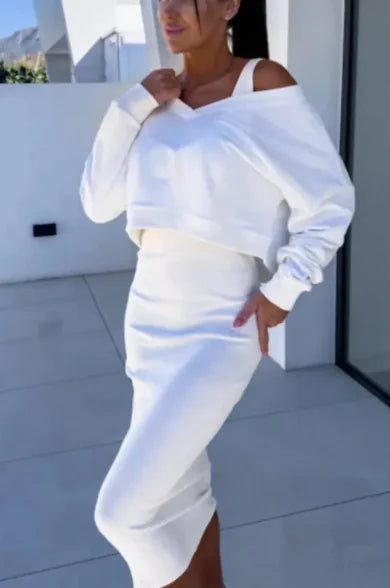 Women's V-neck Vest Sweater & Skirt Set