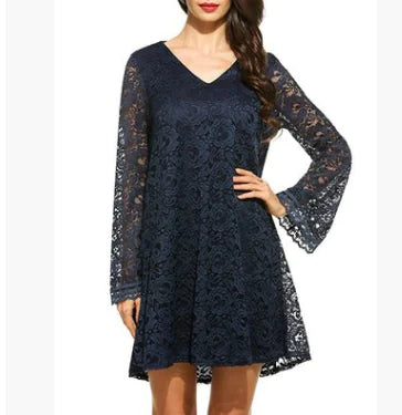 Elegant Lace Summer Sizes S-XXL V-Neck Dress