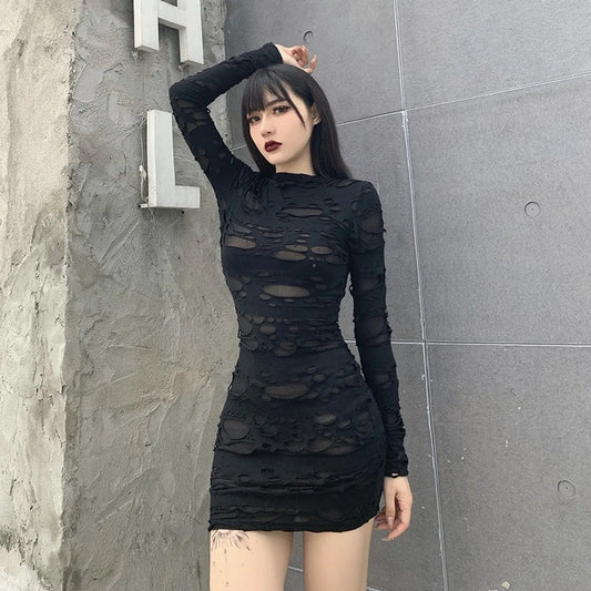 Ripped Black Mini Dress