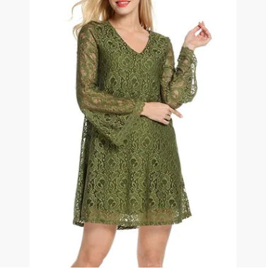 Elegant Lace Summer Sizes S-XXL V-Neck Dress