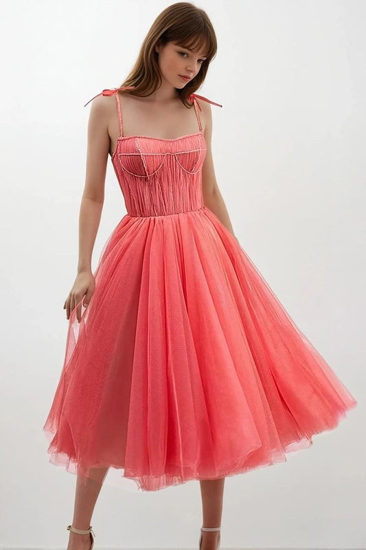Sidney Tie-Strap Tulle Midi Dress