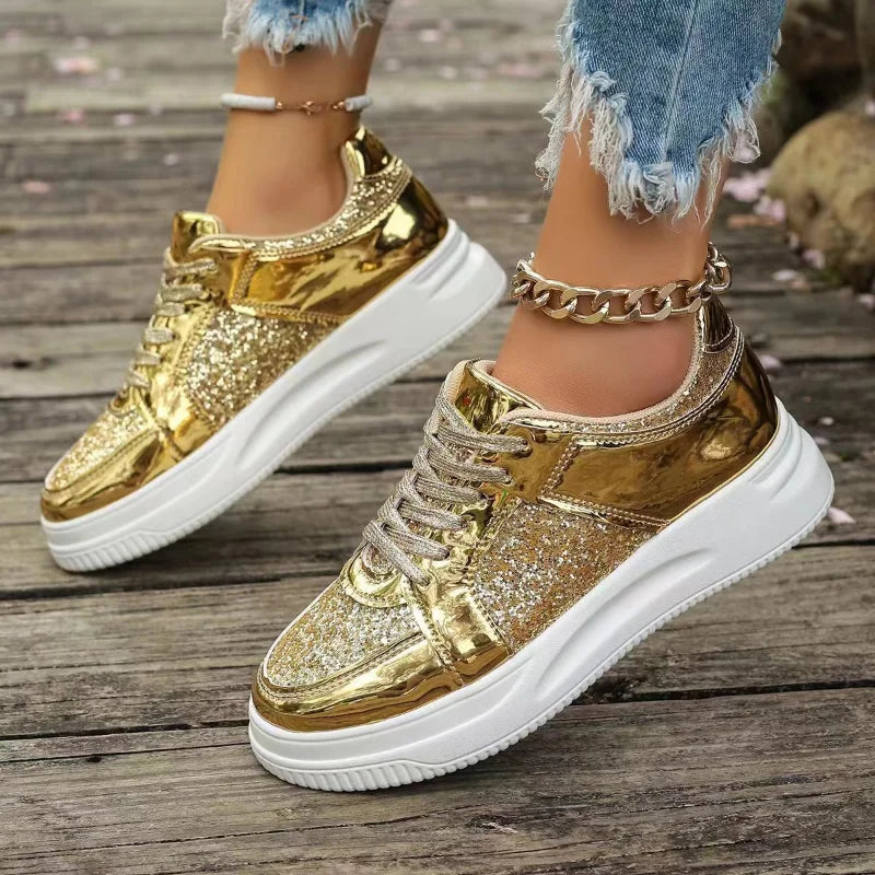 Women's Gold Sequins Platform Sneakers
