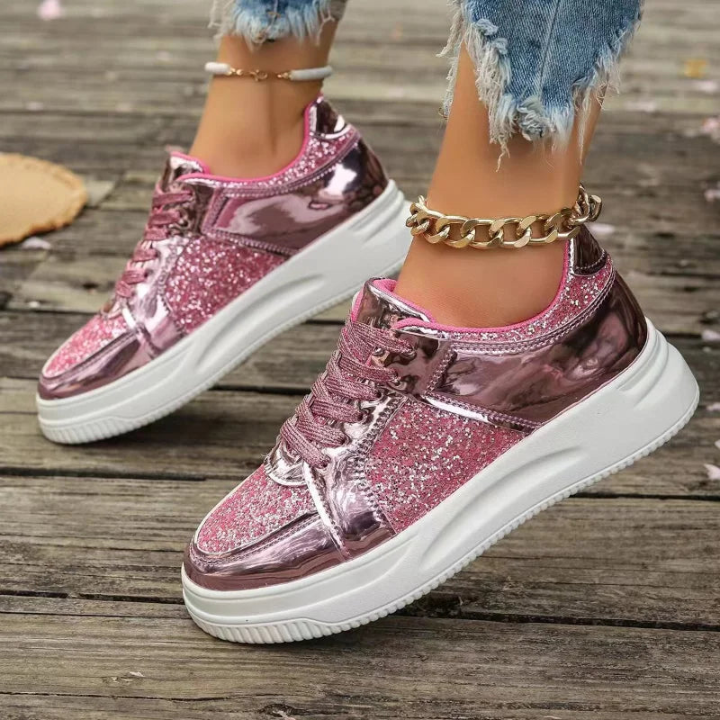 Women's Gold Sequins Platform Sneakers