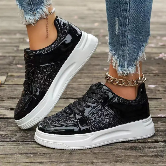 Women's Gold Sequins Platform Sneakers