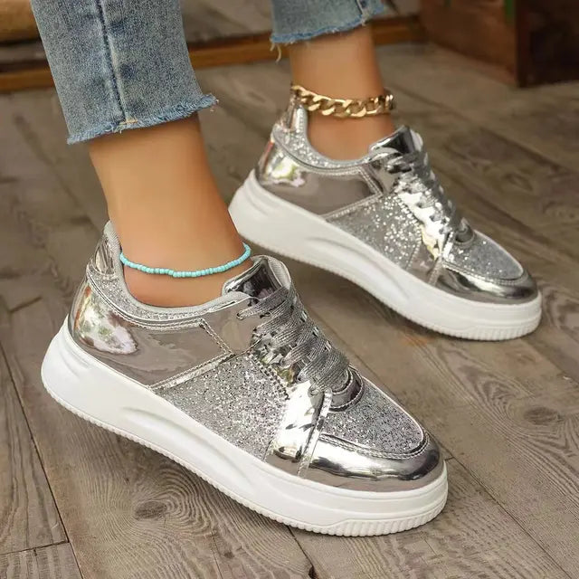 Women's Gold Sequins Platform Sneakers