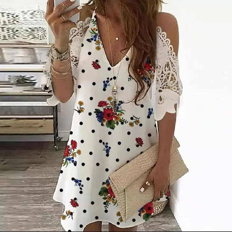 Plus Size Women's Lace Printed Casual Dress