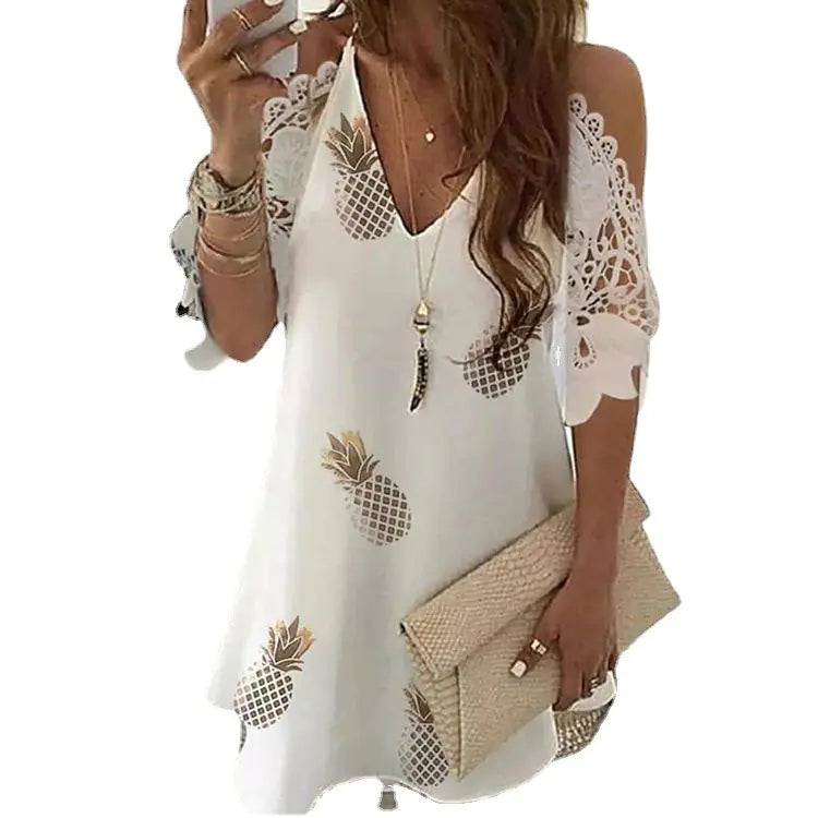Plus Size Women's Lace Printed Casual Dress